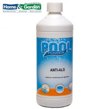 Illustratie: foto van een fles Anti-Alg van Pool Power.